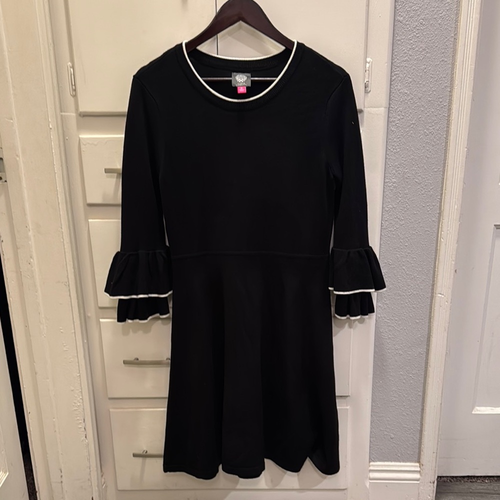 Vince Camuto Black and White A-Line Dress with Bell Sleeves